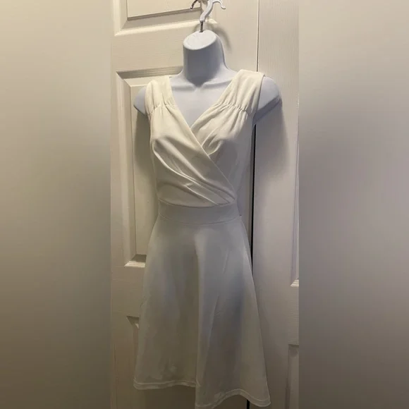 slim fit dress slacks Amy Short White Graduation Dress with Ruffles White / XSmall main image 1